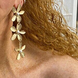 Gold and Pearl Dangling Flower Earrings by Southern Living Jewelry
